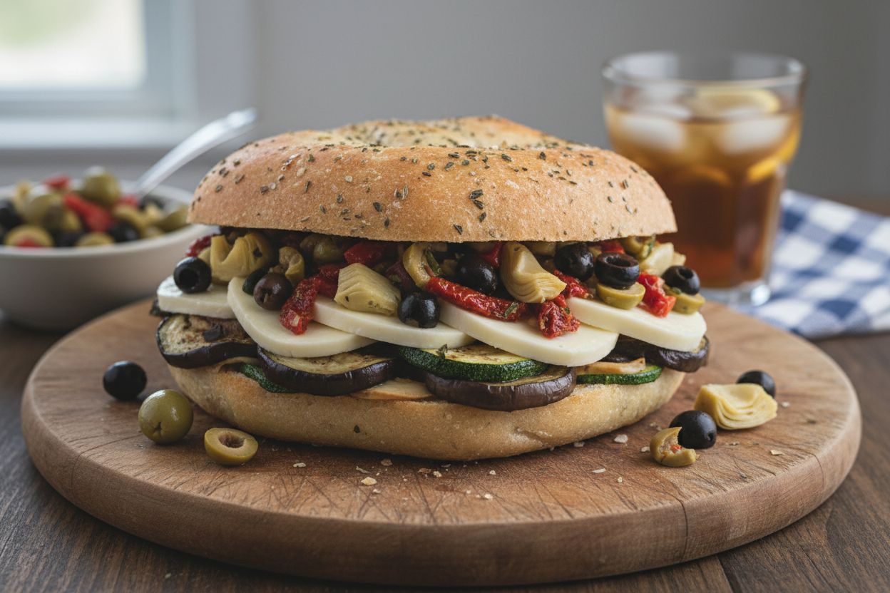Sandwich muffuletta végétarien terminé