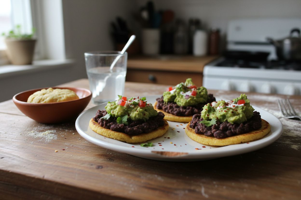 Sopes mexicains aux haricots et guacamole terminé
