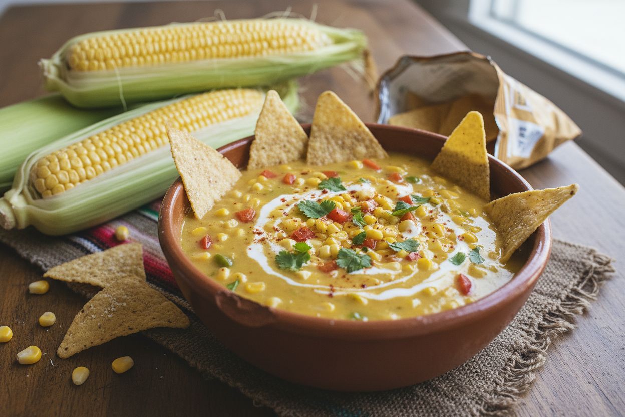 Soupe de maïs à la mexicaine avec tortilla chips terminé