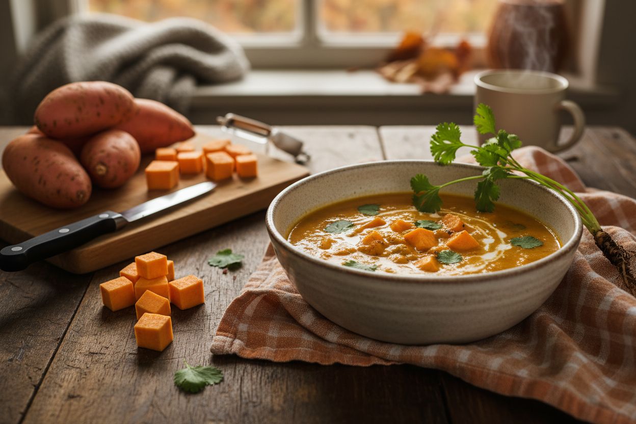 Soupe de patates douces et coriandre terminé