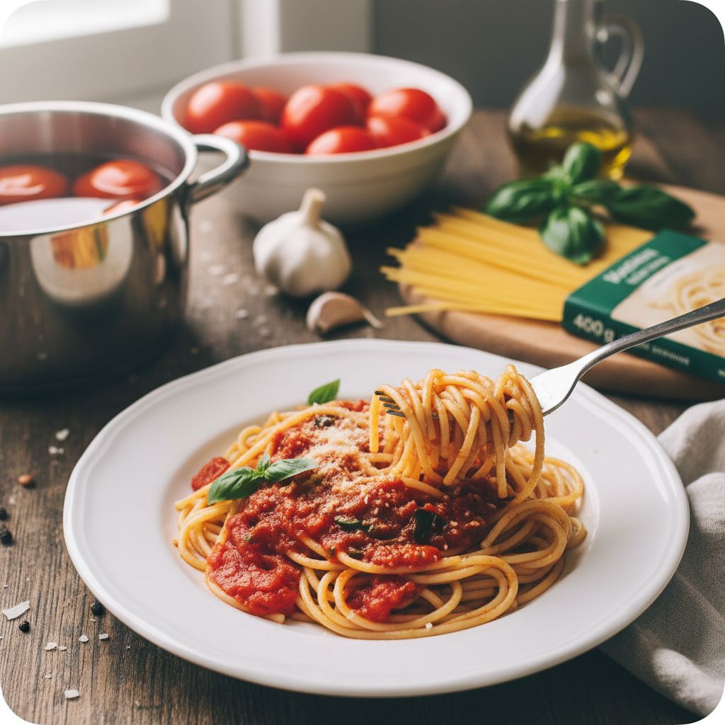 Spaghetti à la sauce tomate maison terminé
