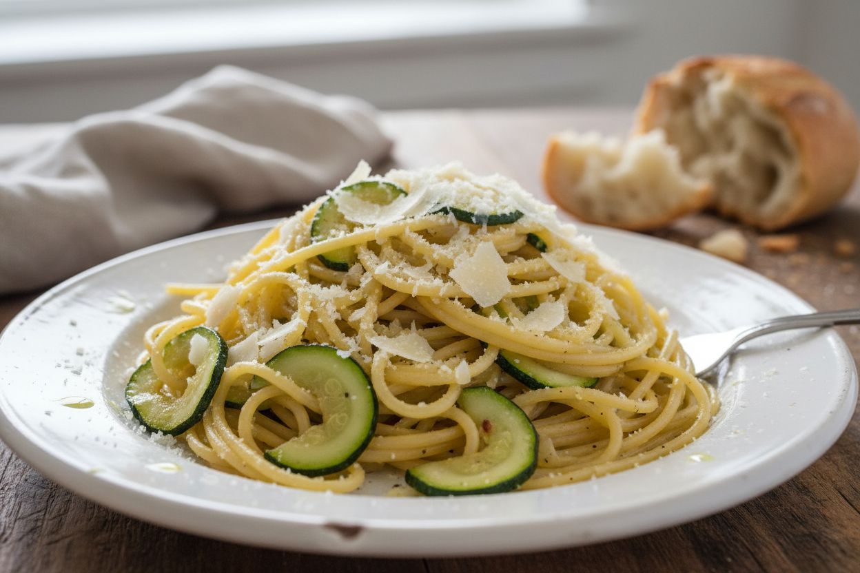 Spaghettis aux courgettes et parmesan terminé