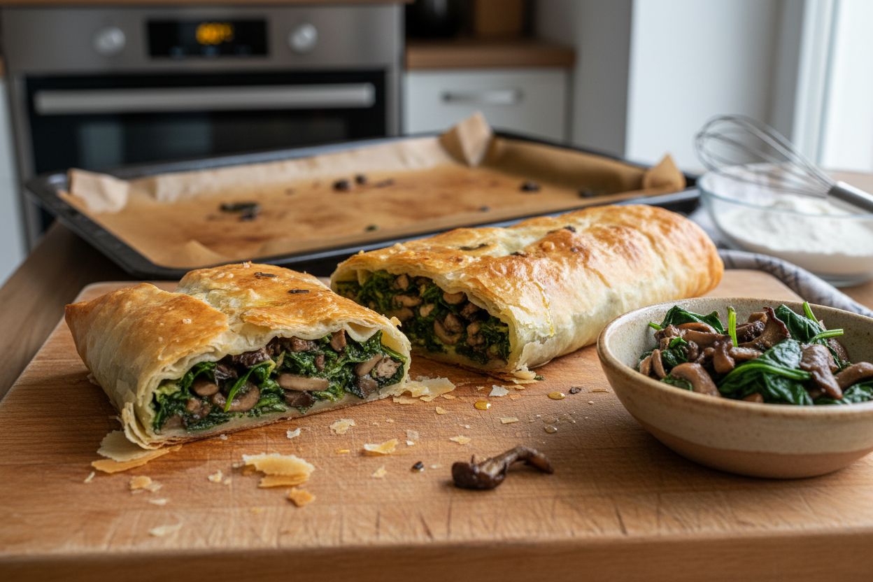 Strudel salé aux champignons et épinards terminé