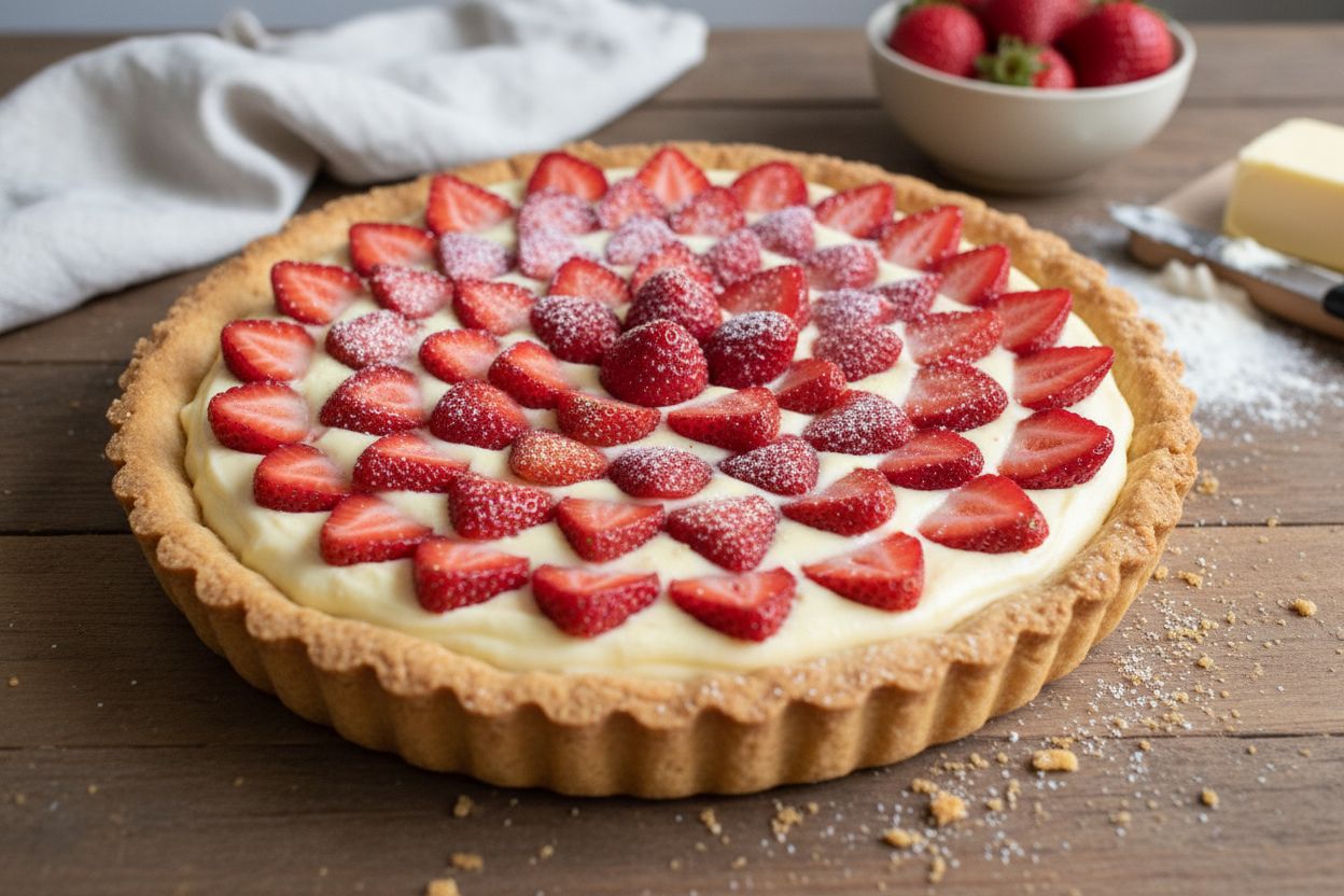 Tarte aux fraises sur crème pâtissière terminé