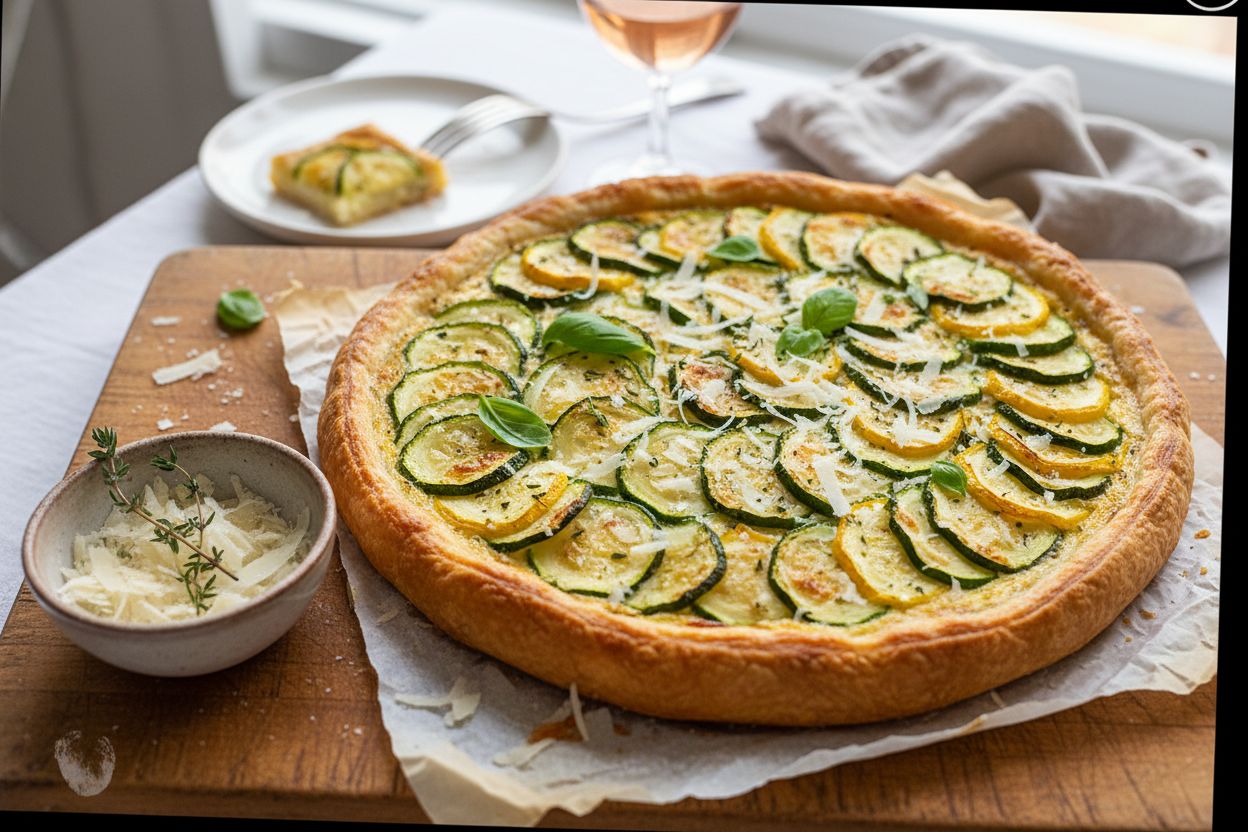 Tarte fine aux courgettes et parmesan terminé