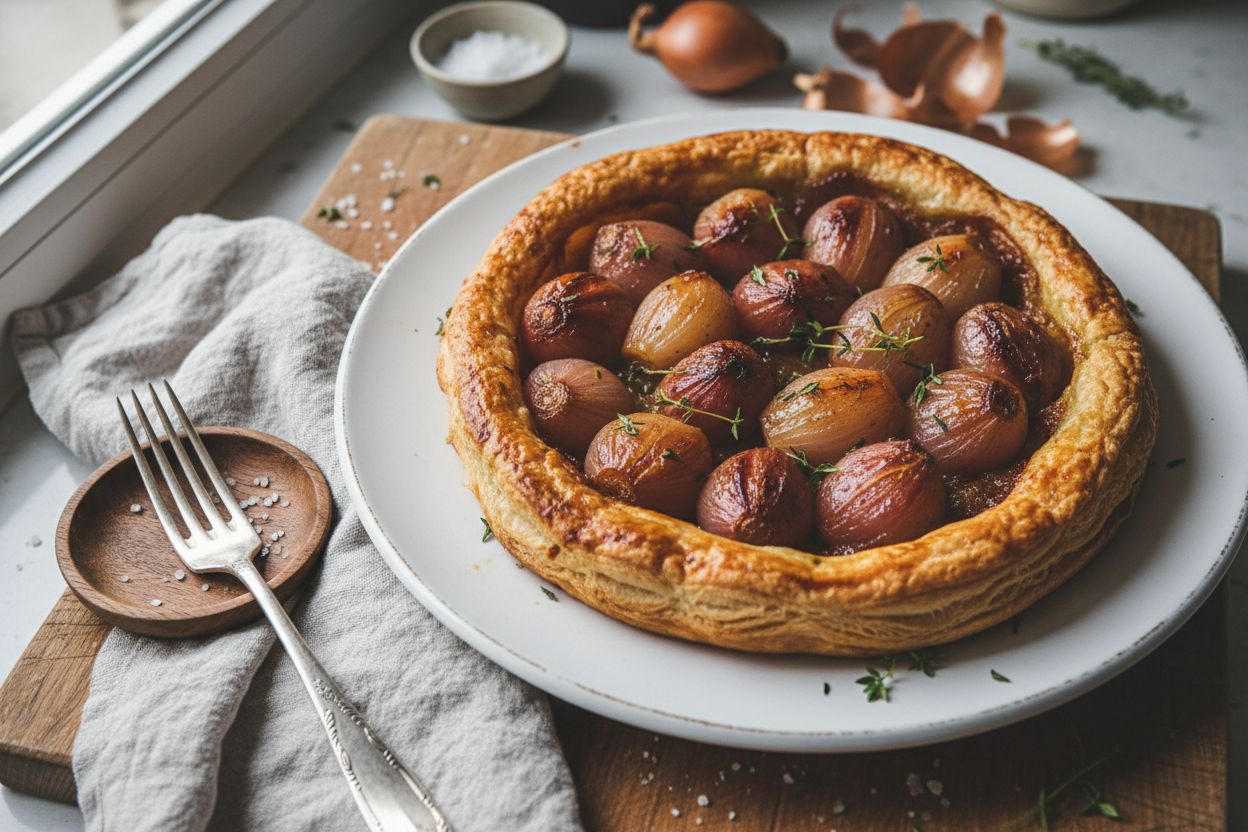 Tarte tatin salée aux échalotes terminé