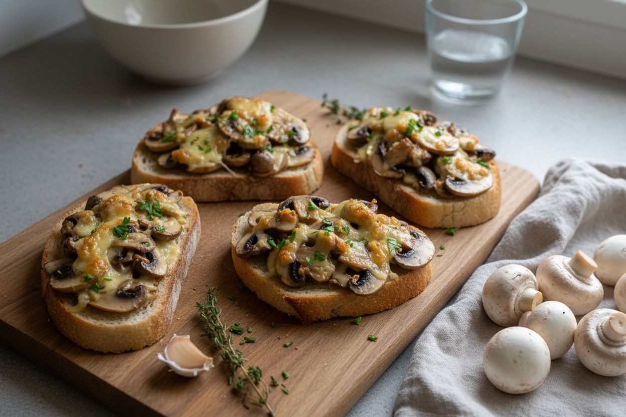 Tartines chaudes aux champignons à l’ail et comté terminé