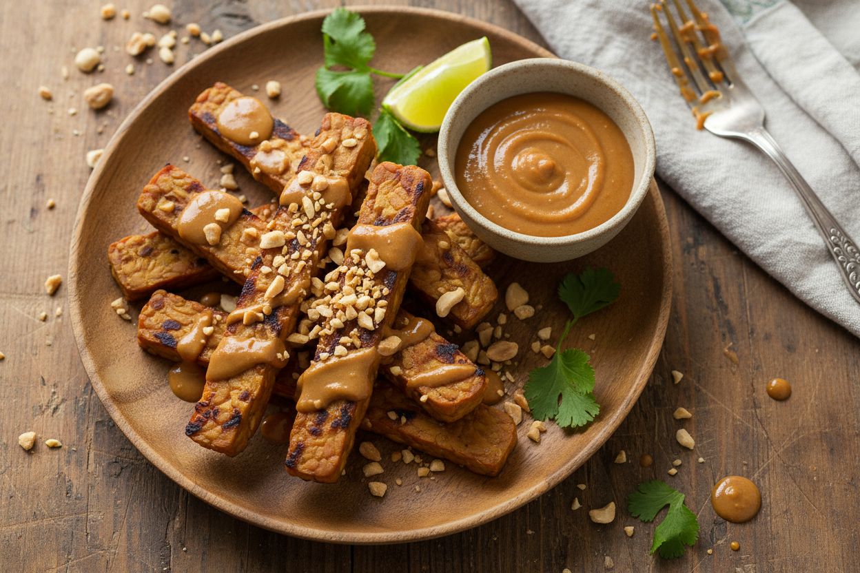 Tempeh grillé sauce satay terminé