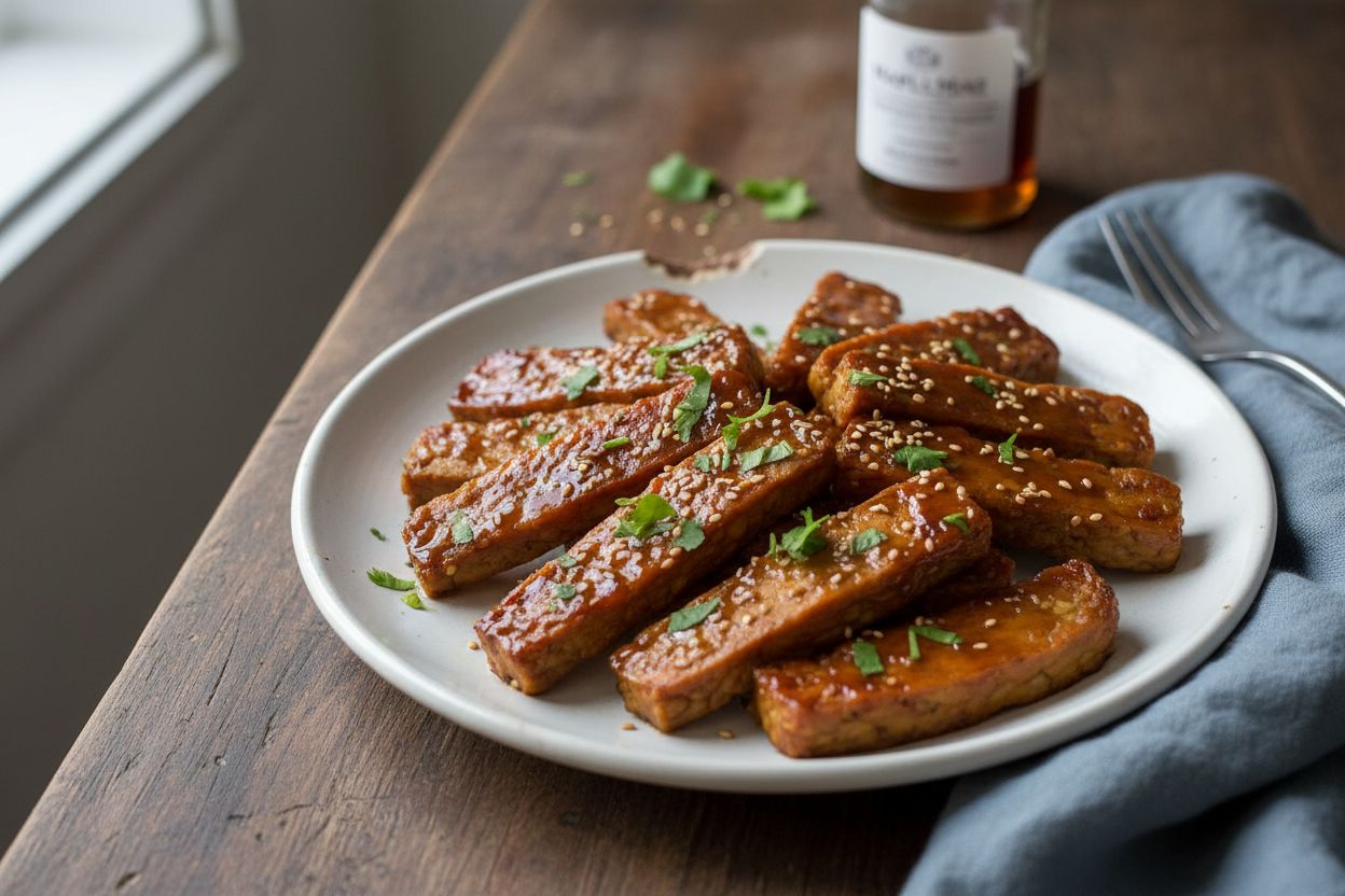 Tempeh laqué au sirop d'érable terminé