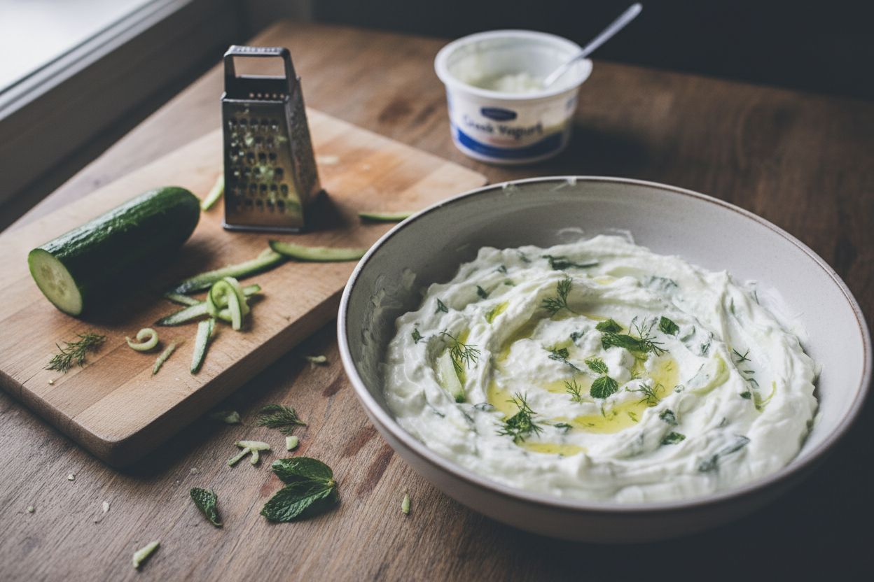 Tzatziki au concombre et yaourt grec terminé