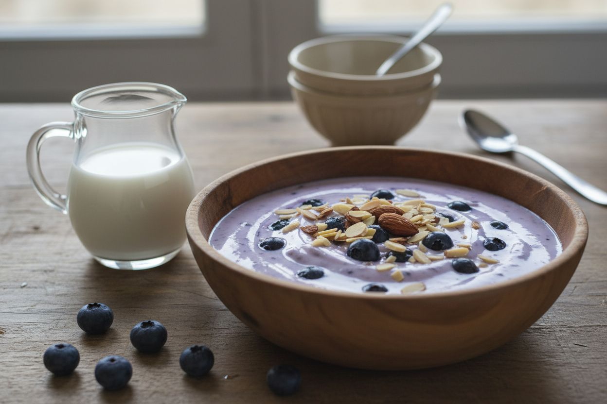 Yaourt vegan amandes bleuets petit dejeuner terminé