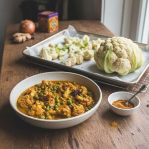 Curry de chou-fleur rôti et petits pois (masala rapide)