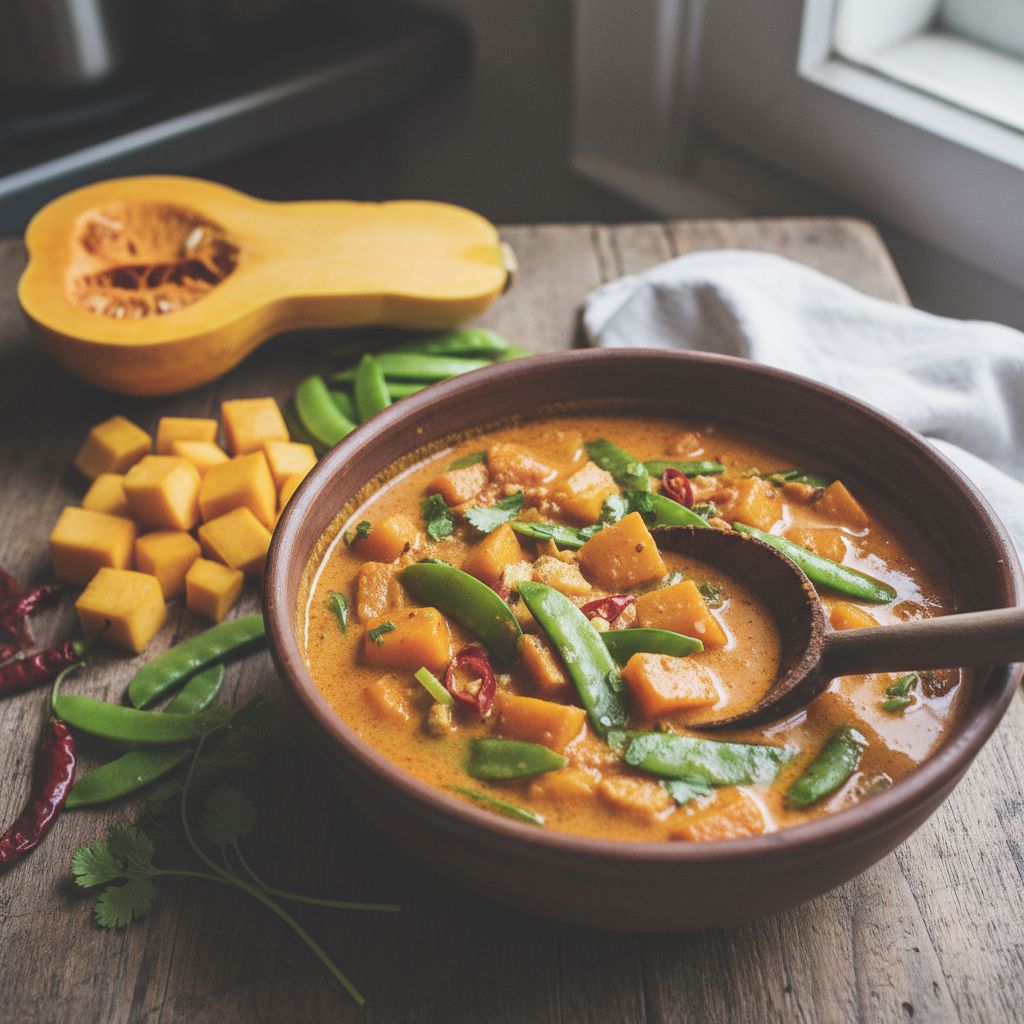 Curry rouge de butternut et pois mange-tout