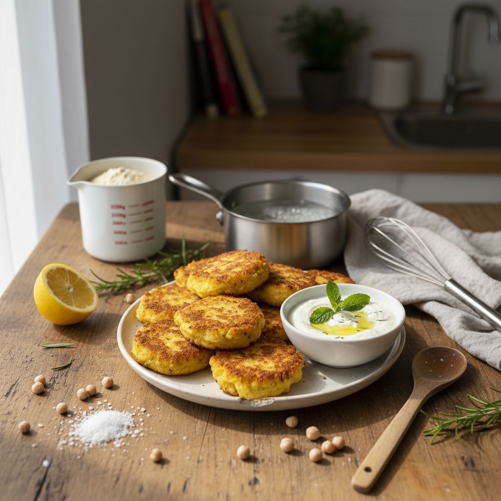 Galettes de pois chiches façon panisse, sauce yaourt