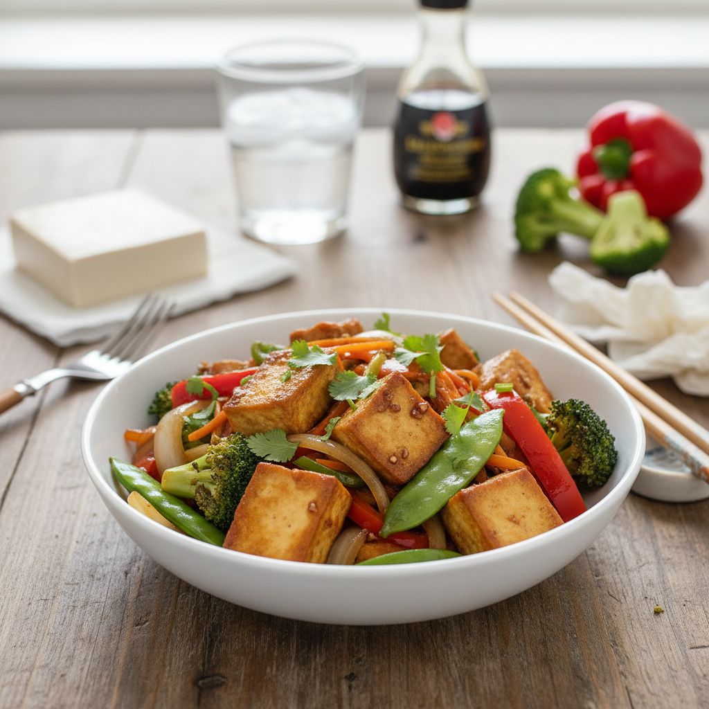 Tofu sauté aux légumes et sauce soja