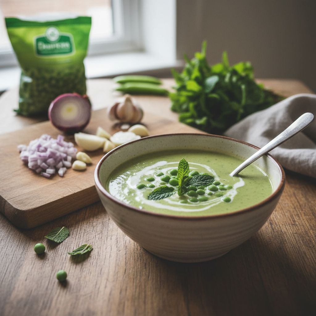 Velouté de petits pois à la menthe