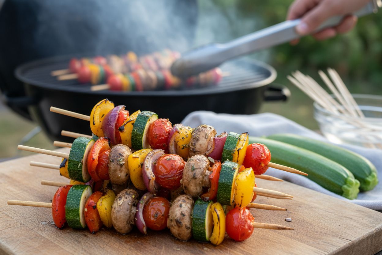 Brochettes de légumes grillés et marinés