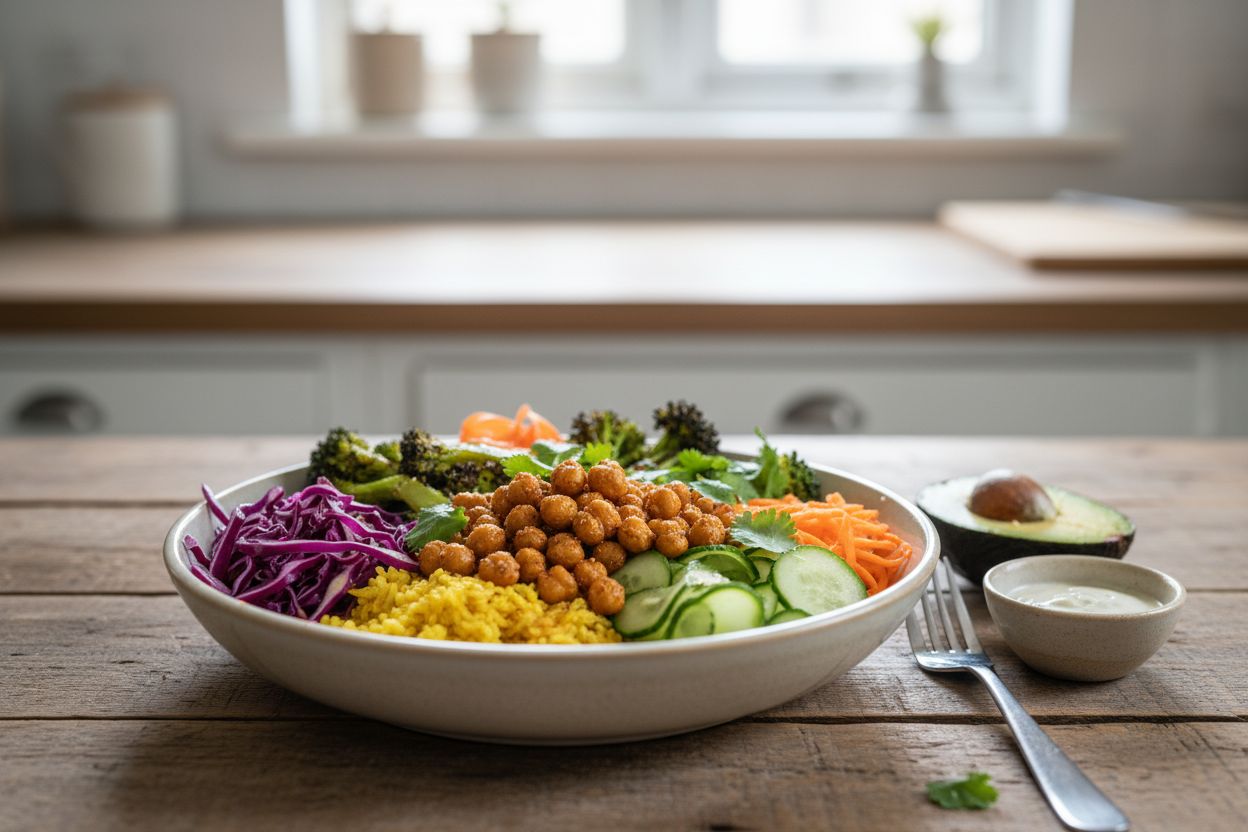 Buddha bowl complet (riz, légumes, pois chiches)
