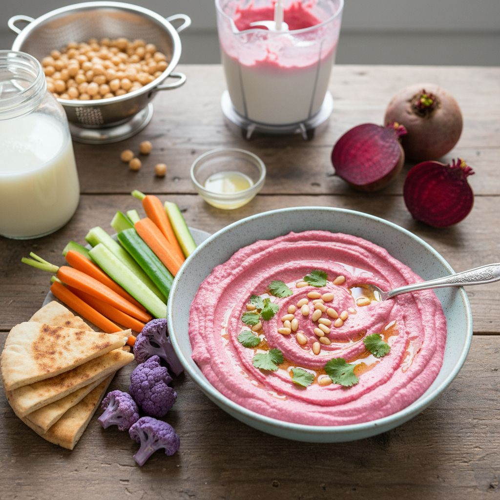 Houmous de betterave rose sans tahini (mixeur)