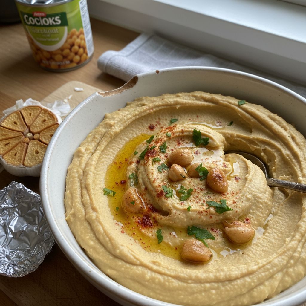 Houmous sans tahini à l’ail confit (ultra onctueux)