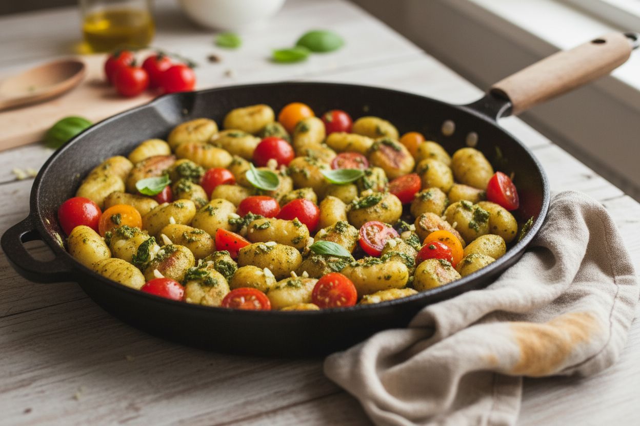 Poêlée de gnocchis aux tomates cerises & pesto