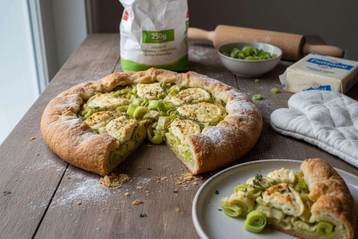 Tourte rustique aux poireaux rôtis et fromage frais (sans œuf)
