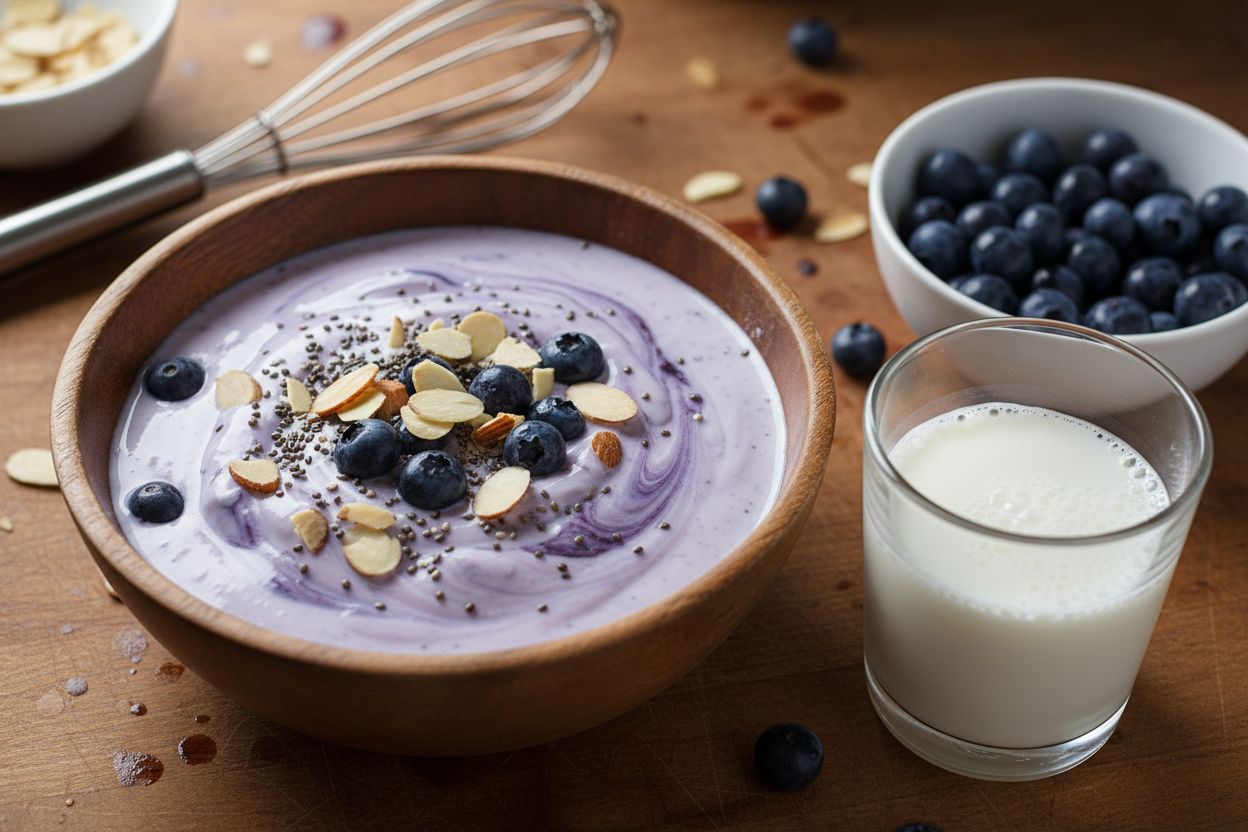 Yaourt vegan amandes bleuets petit dejeuner