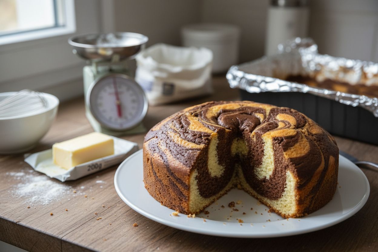Gâteau marbré chocolat-vanille terminé