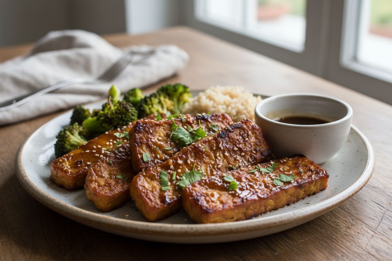 Tempeh marine a sauce soja sirop derable terminé