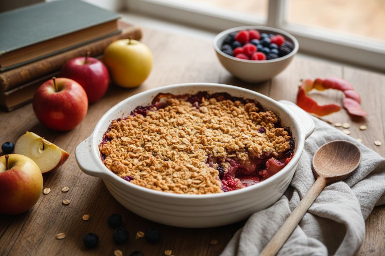 Crumble pommes fruits rouges terminé