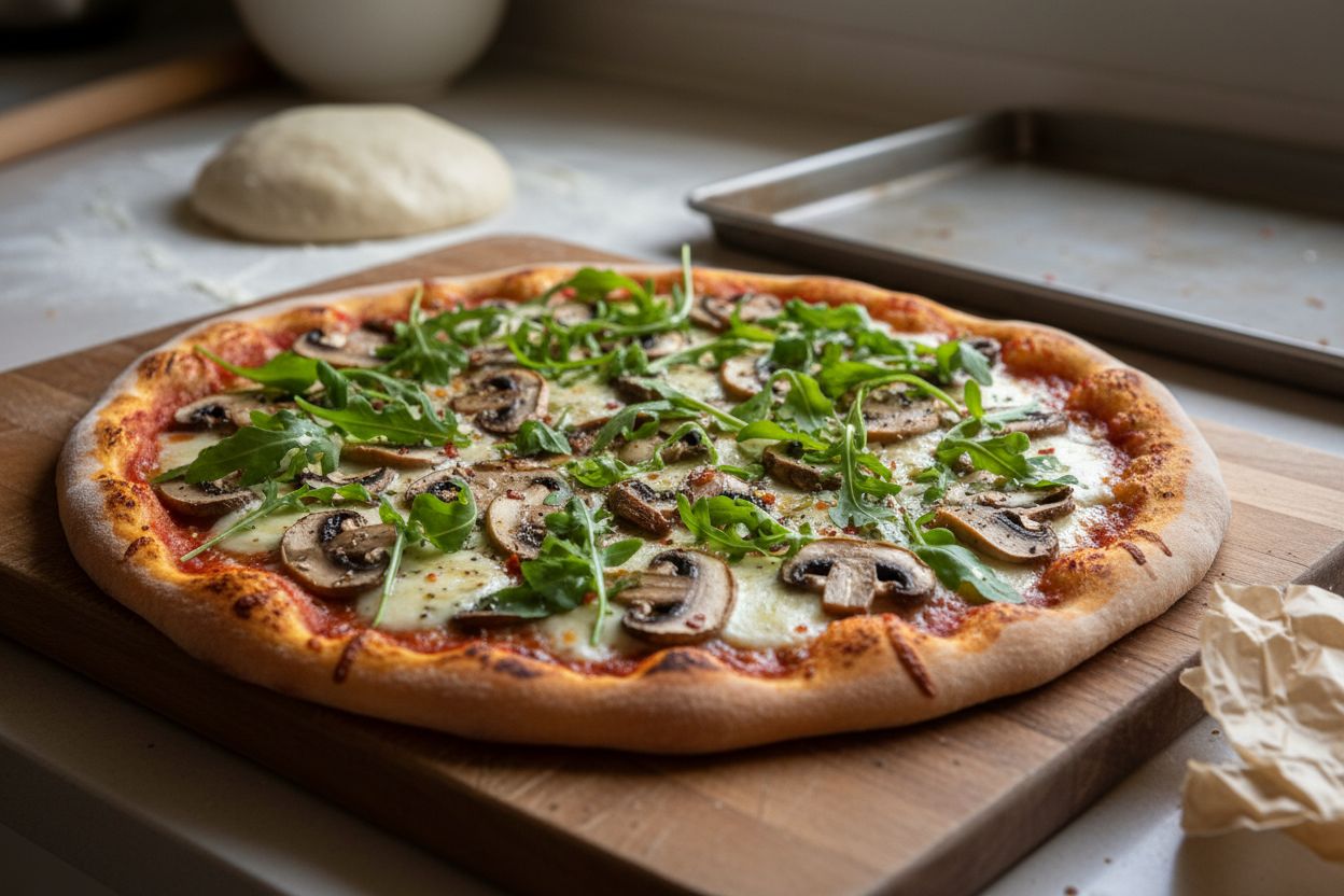 Pizza aux champignons et roquette terminé