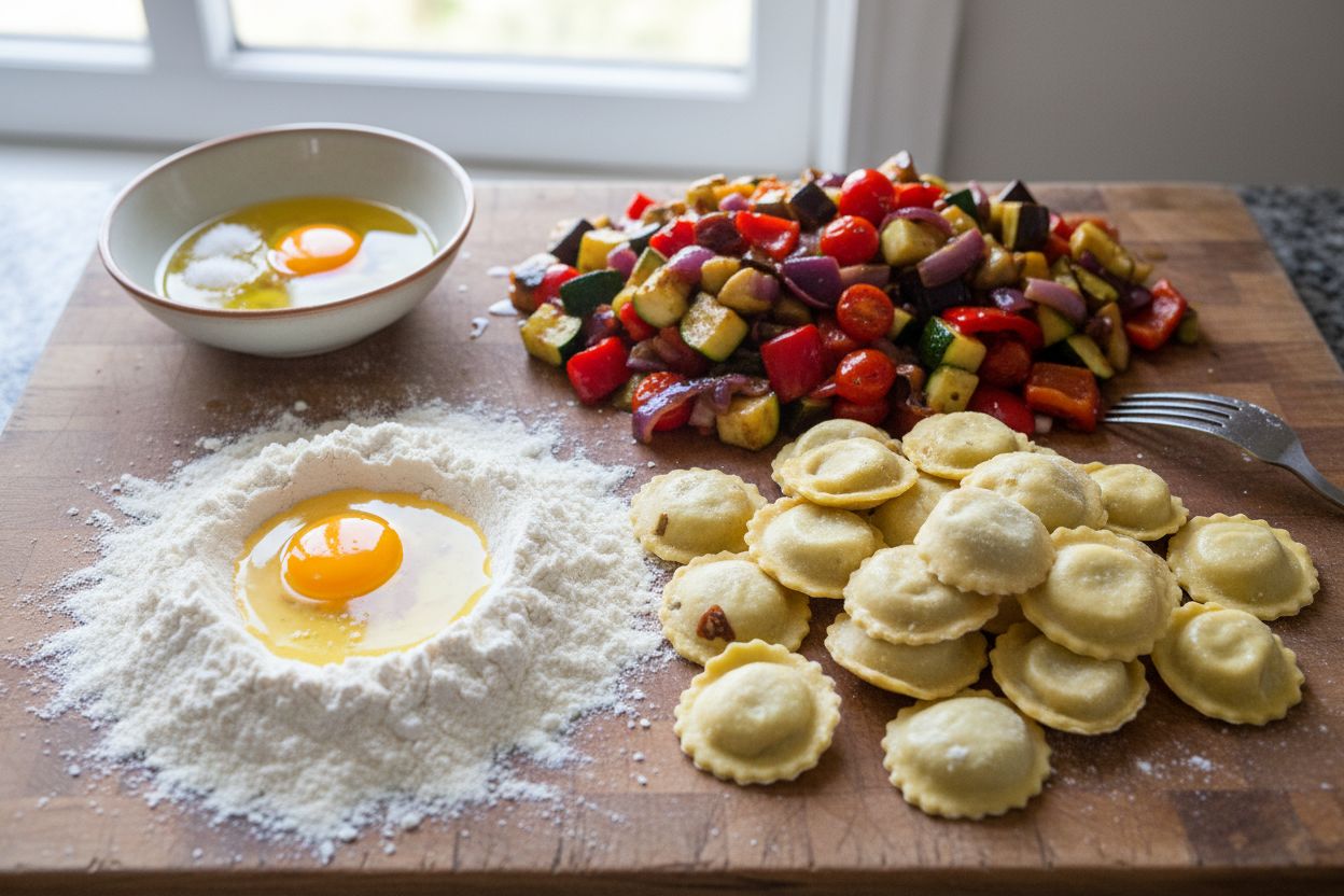 Raviolis aux légumes grillés terminé