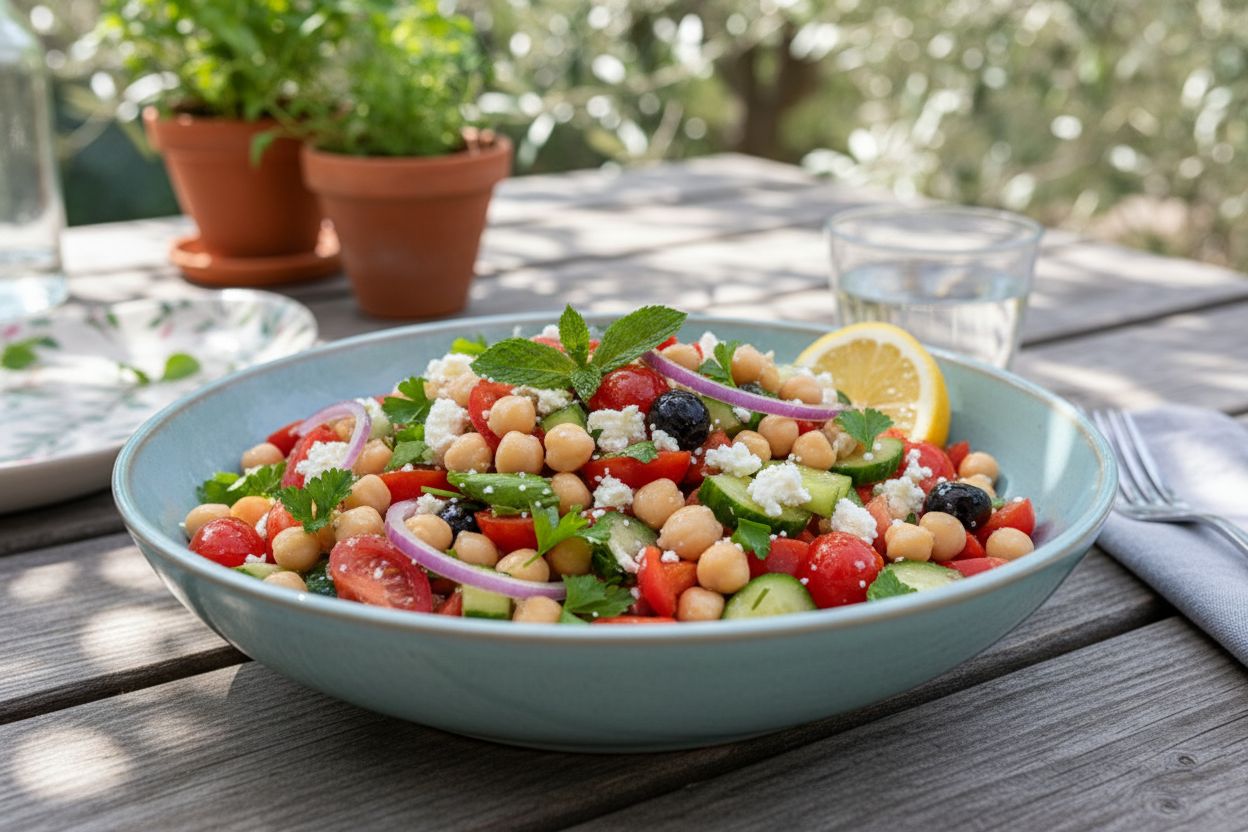 Salade méditerranéenne de pois chiches terminé