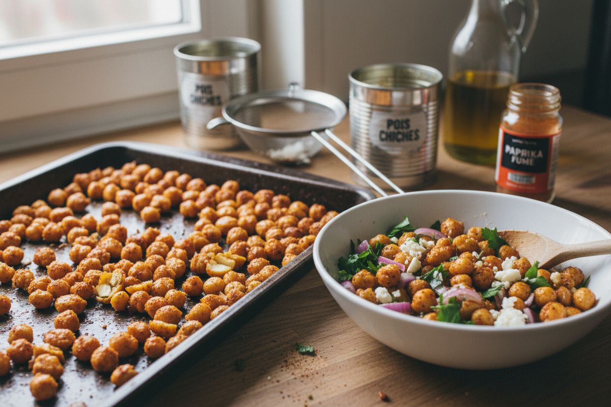 Salade de pois chiches croquants au four, paprika fumé terminé