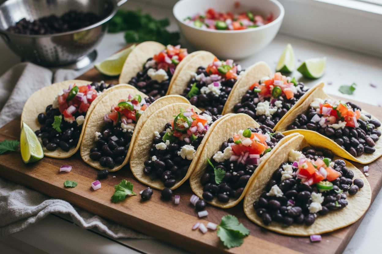 Tacos végétariens de haricots noirs, salsa rapide terminé