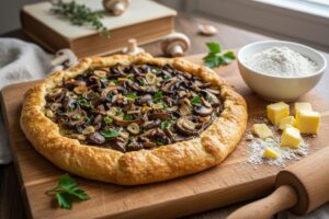 Tarte fine aux champignons, ail & persil (pâte rapide)