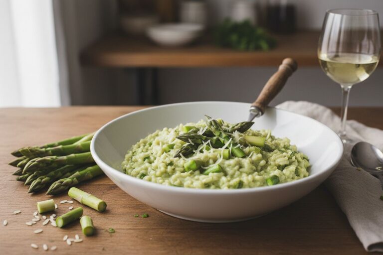 Risotto asperges vertes Recette printanière végétarienne facile Risotto asperges Crémeux et raffiné Recette de saison Risotto asperges vertes La recette parfaite végétarienne Risotto asperges vertes Secret d'une recette crémeuse et délicate Risotto asperges vertes Recette facile et conseils de chef étoilé