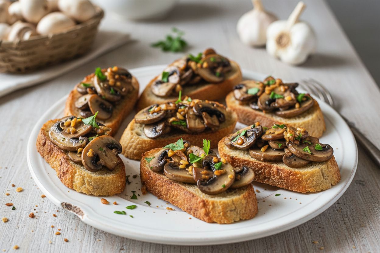 Bruschetta aux champignons et ail