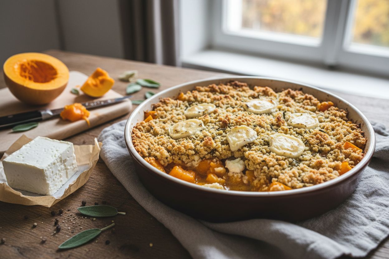 Crumble salé à la courge et au chèvre