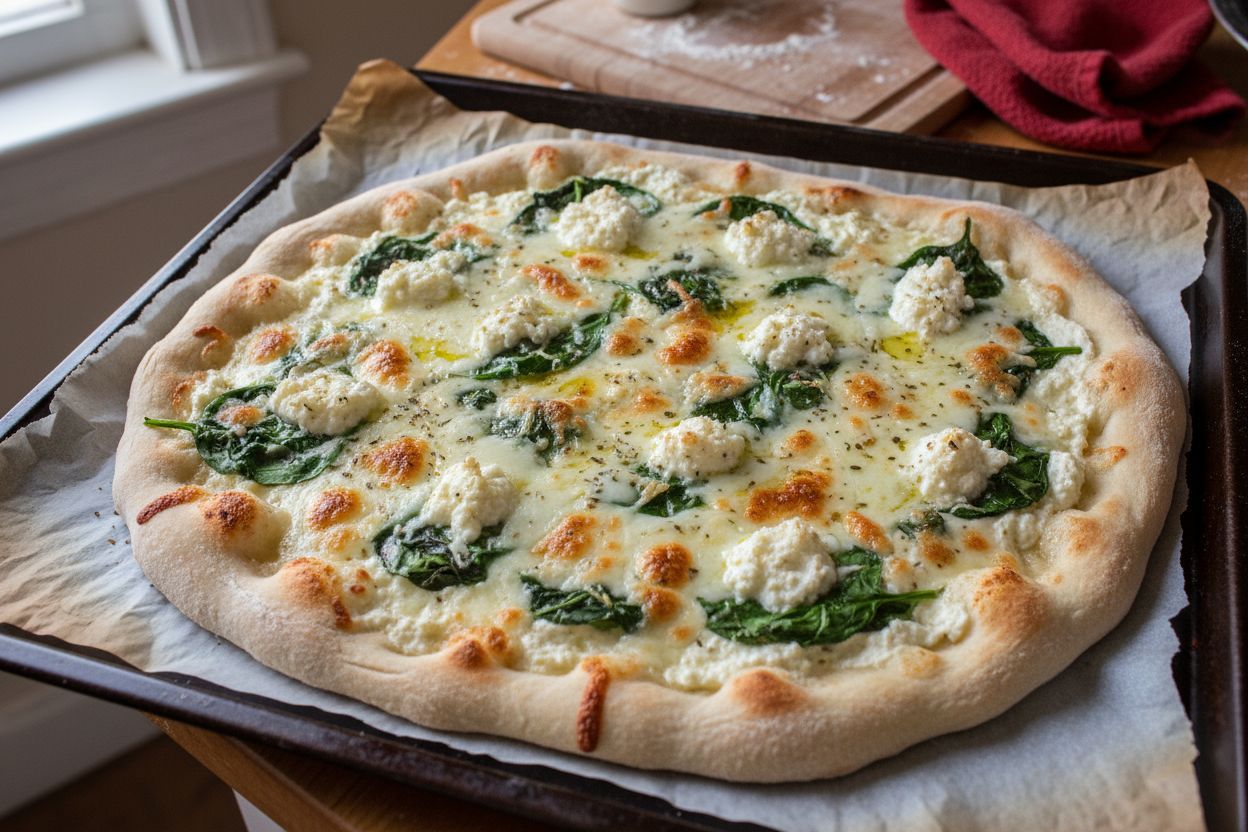 Pizza blanche aux épinards et ricotta