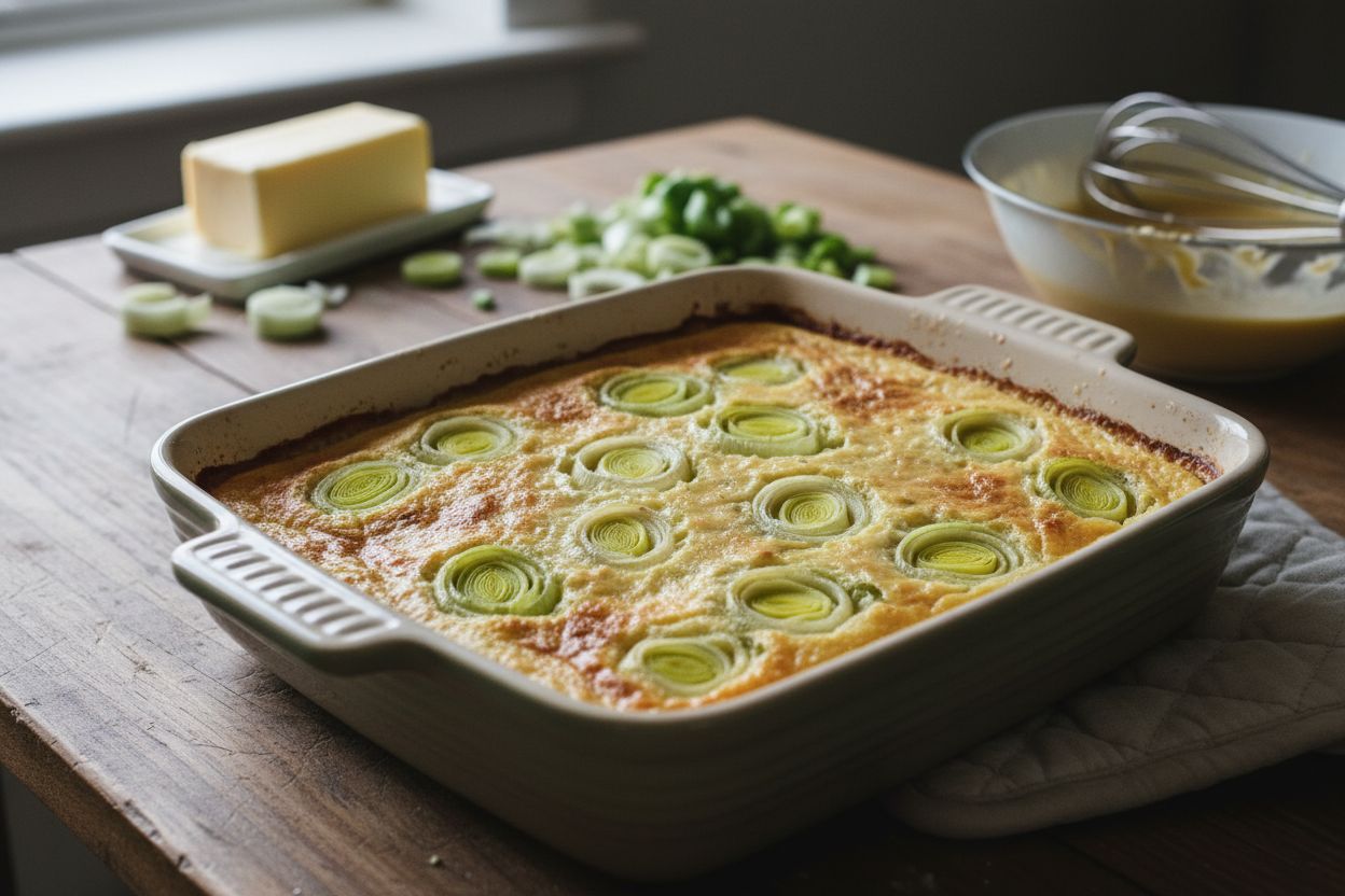 Clafoutis salé aux poireaux terminé