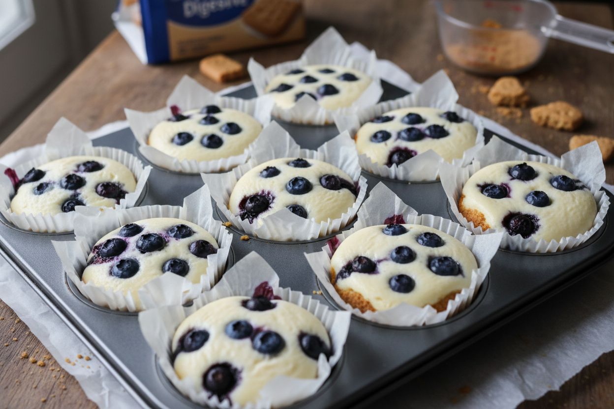 Mini cheesecakes aux myrtilles terminé