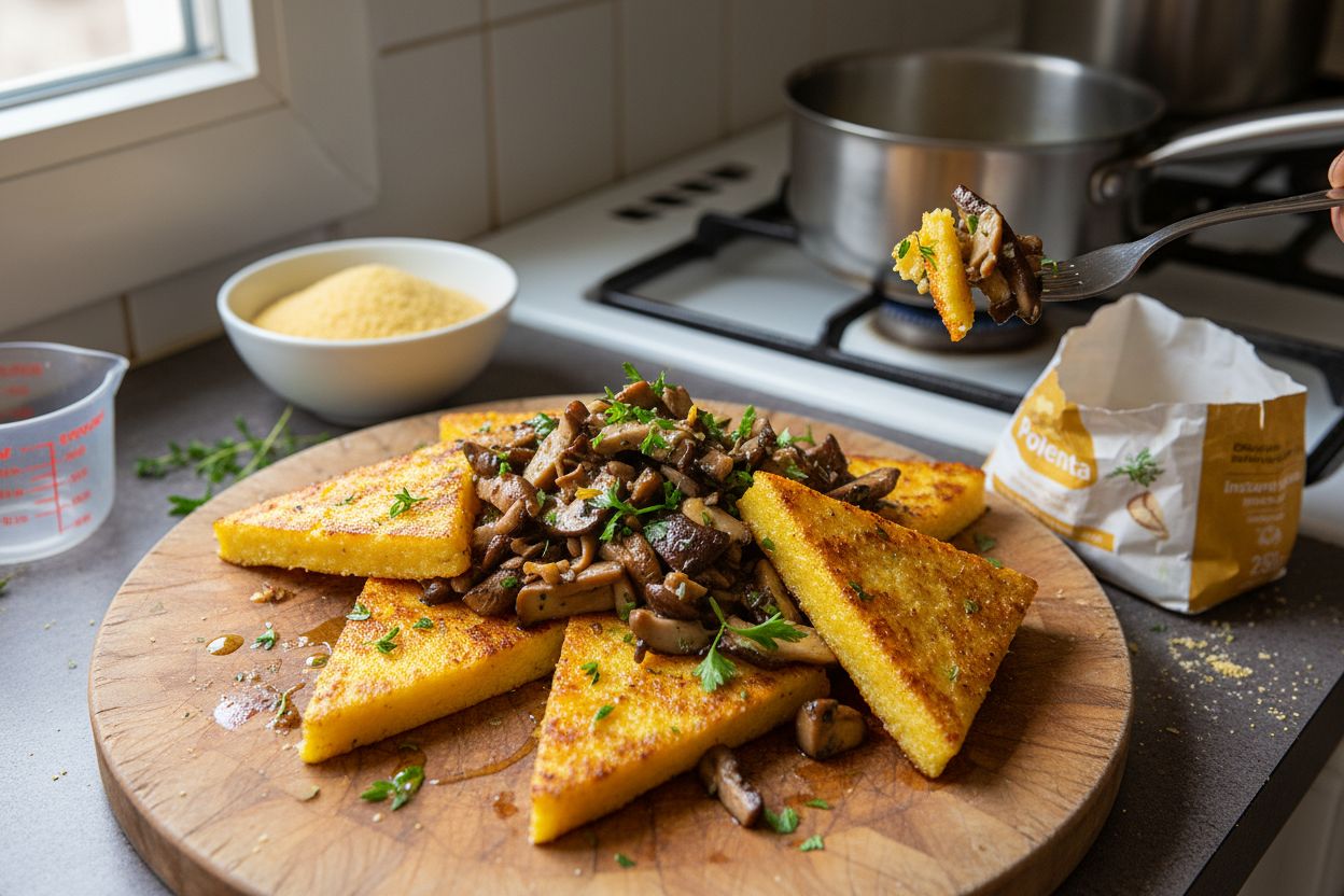 Polenta grillée aux champignons terminé