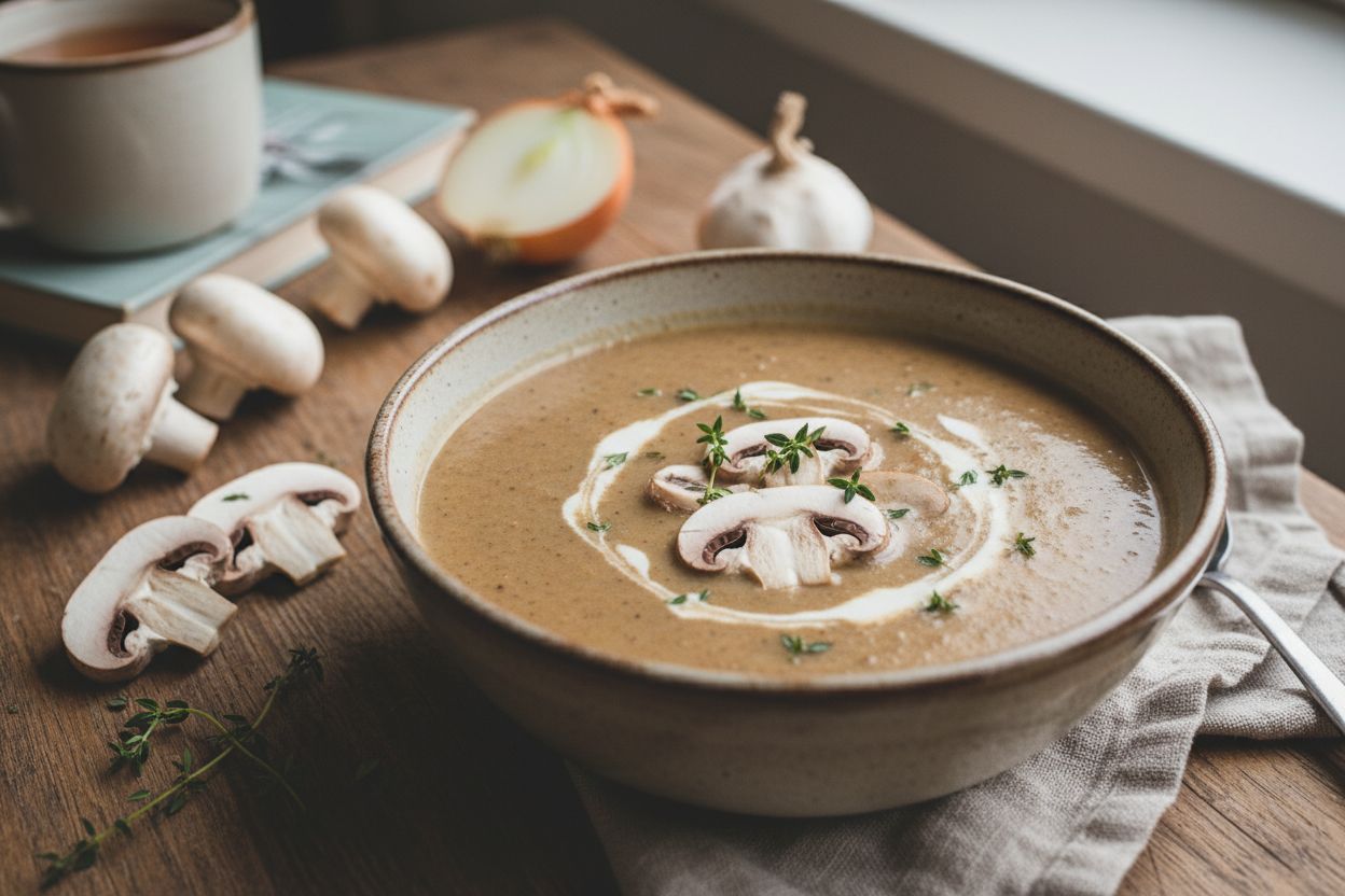 Velouté de champignons et crème végétale terminé