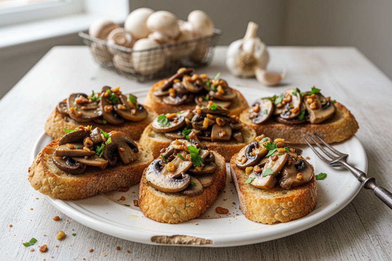 Bruschetta aux champignons et ail terminé
