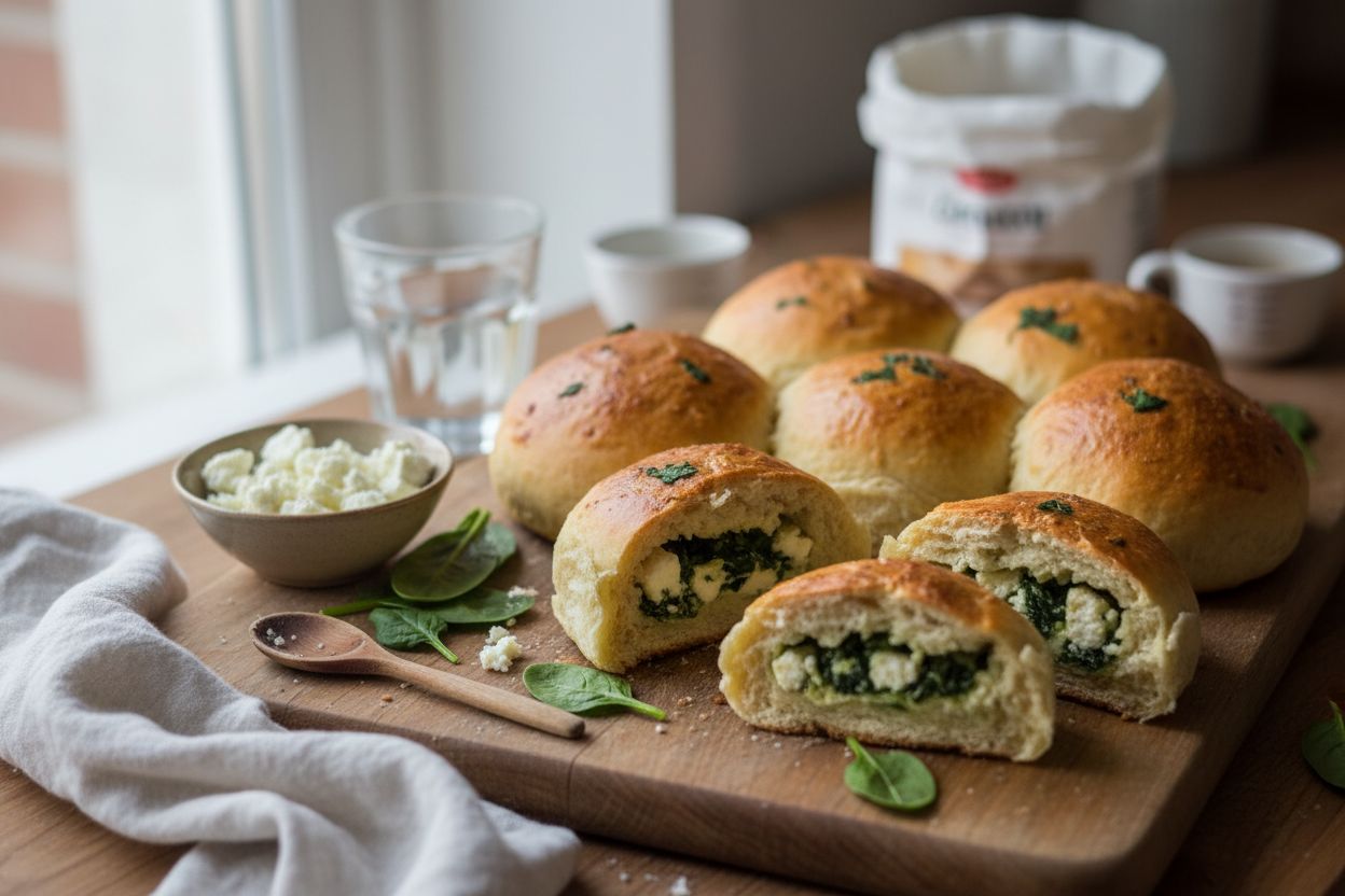 Petits pains farcis aux épinards et feta terminé