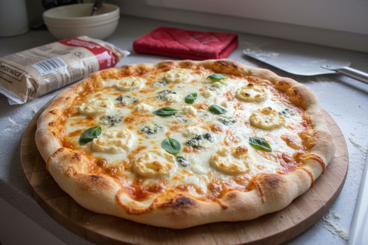 Pizza blanche aux quatre fromages terminé