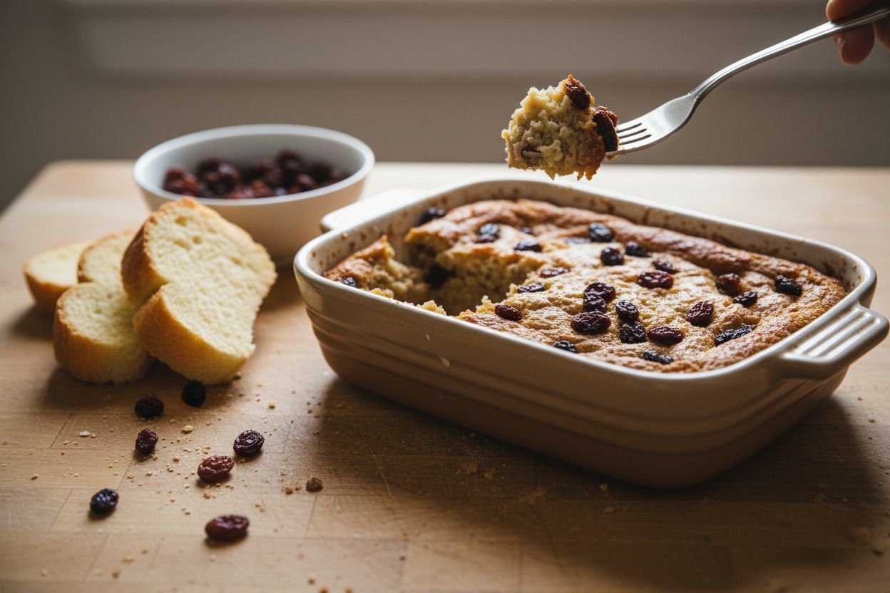 Pudding au pain et aux raisins secs terminé