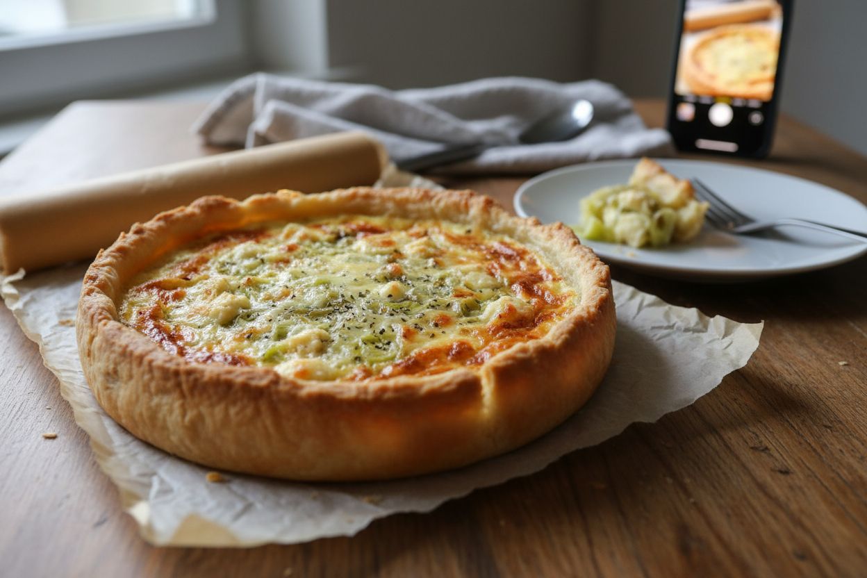 Quiche aux poireaux et fromage terminé