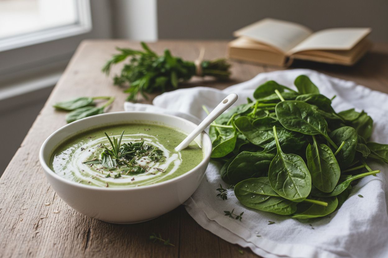 Soupe aux épinards et lait de coco